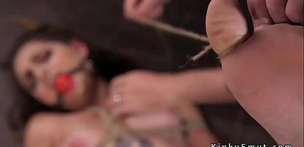  Hot slave in ropes pussy fucked with dildo